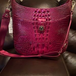 Brahmin Fuchsia Croc-Embossed Crossbody Bag with Gold Hardware